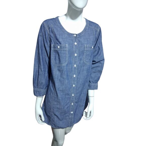 Duluth Trading Womens Sz Medium Blue Free Range Chambray Casual Organic Cotton - Picture 7 of 11